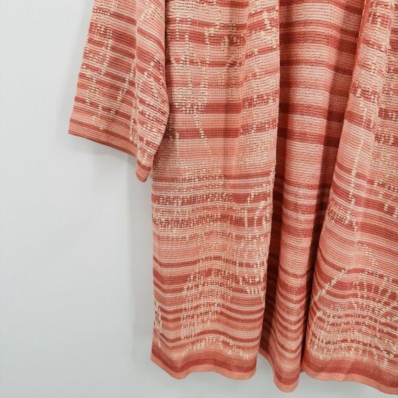 Chico's Size 1 Medium Pink Striped Open Front Embroidered Cardigan Sweater - Picture 5 of 8